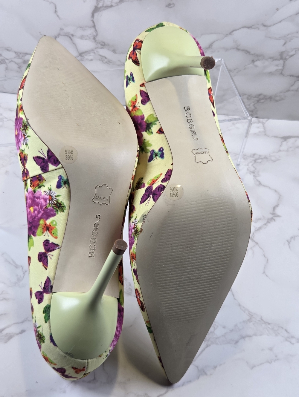 BCBGeneration Yellow Floral Butterfly Pointed-Toe Stiletto Heels(B6) - Picture 4 of 7